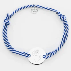 Bracelet homme personnalisé cordon marin tressé médaille gravée argent 2 trous 20 mm - Happybulle x Barbapapa