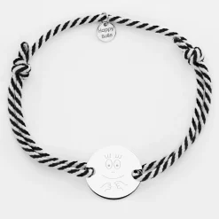Bracelet homme personnalisé cordon marin tressé médaille gravée argent 2 trous 20 mm - Happybulle x Barbapapa