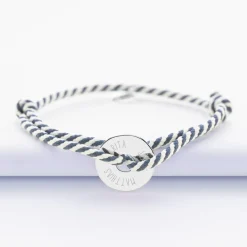 Bracelet homme personnalisé cordon marin tressé médaille gravée argent cible 16 mm