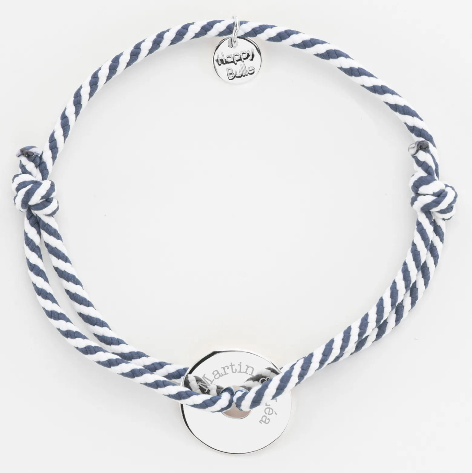 Bracelet homme personnalisé cordon marin tressé médaille gravée argent cible 16 mm