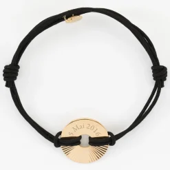Bracelet homme personnalisé cordon double médaille gravée plaqué or cible soleil 20 mm