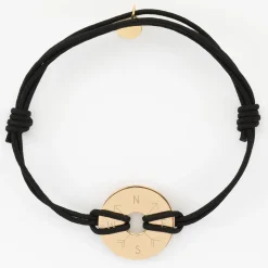 Bracelet homme personnalisé cordon double médaille gravée plaqué or cible soleil 20 mm