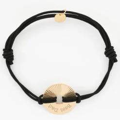 Bracelet homme personnalisé cordon double médaille gravée plaqué or cible soleil 20 mm