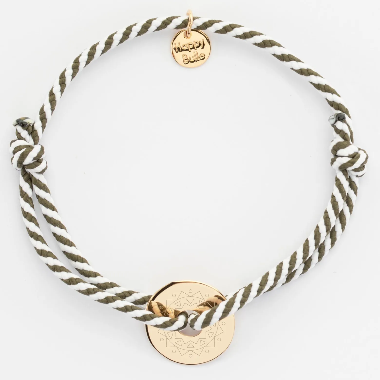 Bracelet homme personnalisé cordon marin tressé médaille gravée plaqué or cible 16 mm