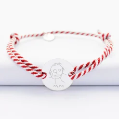 Bracelet homme personnalisé cordon marin tressé médaille gravée argent 2 trous 20 mm