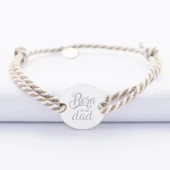 Bracelet homme personnalisé cordon marin tressé médaille gravée argent 2 trous 20 mm