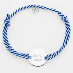 Bracelet homme personnalisé cordon marin tressé médaille gravée argent 2 trous 20 mm