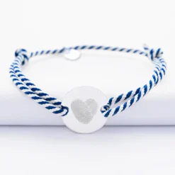 Bracelet homme personnalisé cordon marin tressé médaille gravée argent 2 trous 20 mm