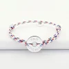 Bracelet homme personnalisé cordage BLEU BLANC ROUGE médaille gravée argent cible 20 mm
