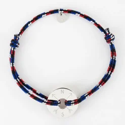 Bracelet homme personnalisé cordage BLEU BLANC ROUGE médaille gravée argent cible 20 mm