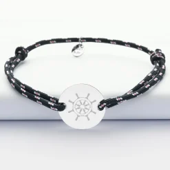 Bracelet homme personnalisé cordage marin simple médaille gravée argent 2 trous 20 mm - Edition spéciale Marin