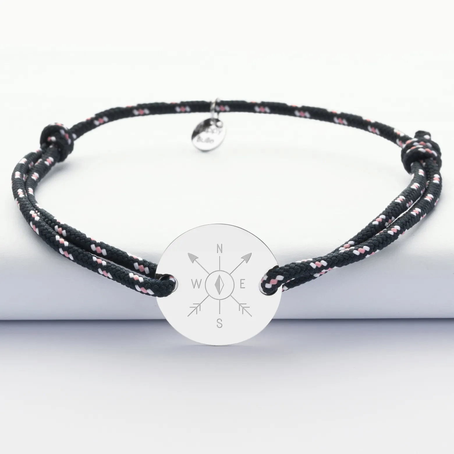 Bracelet homme personnalisé cordage marin simple médaille gravée argent 2 trous 20 mm - Edition spéciale Marin