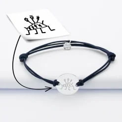 Bracelet homme personnalisé cordon doublé médaille gravée argent 2 trous 20 mm