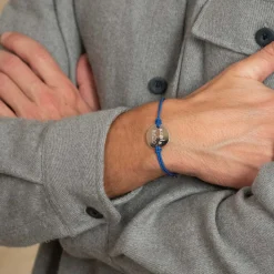 Bracelet homme personnalisé cordon doublé médaille gravée argent 2 trous 20 mm