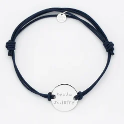 Bracelet homme personnalisé cordon doublé médaille gravée argent 2 trous 20 mm