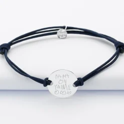 Bracelet homme personnalisé cordon doublé médaille gravée argent 2 trous 20 mm