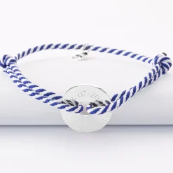 Bracelet homme personnalisé cordon tressé médaille gravée argent cible soleil 20 mm