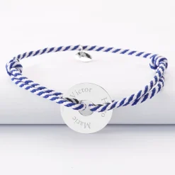 Bracelet homme personnalisé cordon tressé médaille gravée argent cible soleil 20 mm