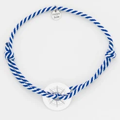 Bracelet homme personnalisé cordon tressé marin médaille gravée argent cible 20 mm - Edition spéciale Rose des vents