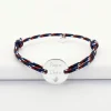 Bracelet homme personnalisé cordage BLEU BLANC ROUGE médaille gravée argent 2 trous 20 mm