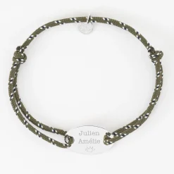 Bracelet homme personnalisé cordage marin simple médaille gravée argent ovale 25x16 mm
