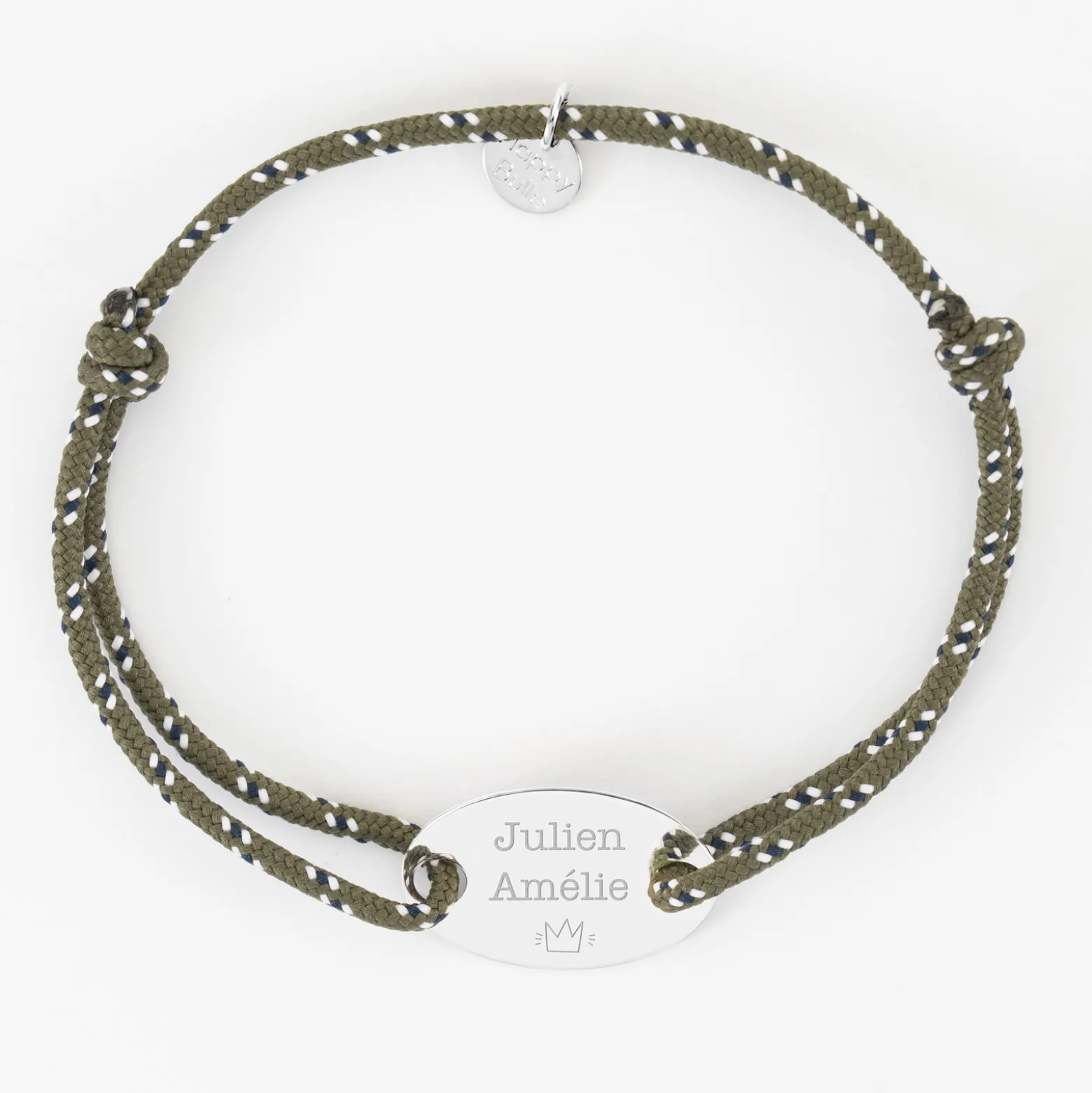 Bracelet homme personnalisé cordage marin simple médaille gravée argent ovale 25x16 mm