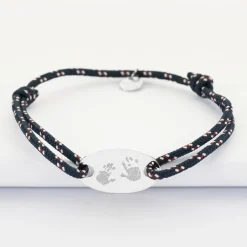 Bracelet homme personnalisé cordage marin simple médaille gravée argent ovale 25x16 mm