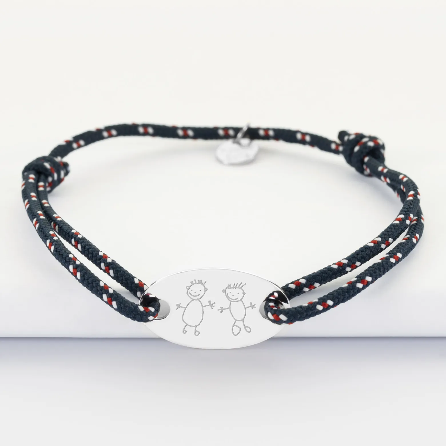 Bracelet homme personnalisé cordage marin simple médaille gravée argent ovale 25x16 mm