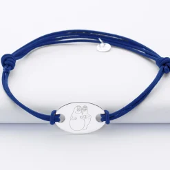 Bracelet homme personnalisé cordon doublé médaille gravée argent ovale 25x16 mm - HappyBulle x Barbapapa
