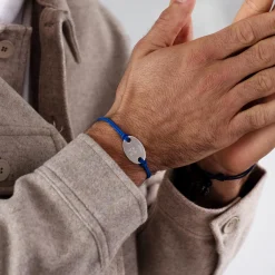 Bracelet homme personnalisé cordon doublé médaille gravée argent ovale 25x16 mm - HappyBulle x Barbapapa