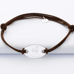 Bracelet homme personnalisé cordon doublé médaille gravée argent ovale 25x16 mm - HappyBulle x Barbapapa