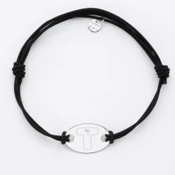 Bracelet homme personnalisé cordon doublé médaille gravée argent ovale 25x16 mm - HappyBulle x Barbapapa