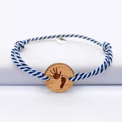 Bracelet homme personnalisé cordon marin tressé médaille gravée bois ronde 2 trous 21 mm