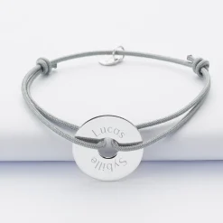 Bracelet homme personnalisé cordon simple médaille gravée argent cible 20 mm
