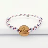 Bracelet homme personnalisé cordage BLEU BLANC ROUGE médaille gravée bois ronde 2 trous 21 mm