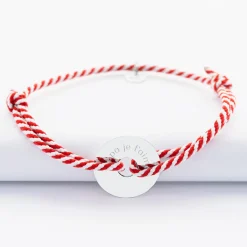 Bracelet homme personnalisé cordon tressé marin médaille gravée argent cible 20 mm