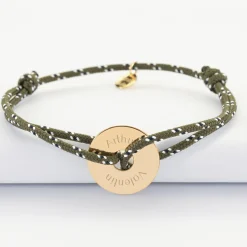 Bracelet homme personnalisé cordage marin simple médaille gravée plaqué or cible 20 mm