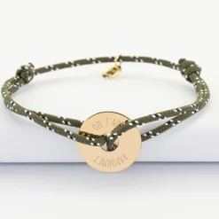 Bracelet homme personnalisé cordage marin simple médaille gravée plaqué or cible 20 mm