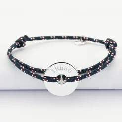 Bracelet homme personnalisé cordage marin simple médaille gravée argent cible 20 mm