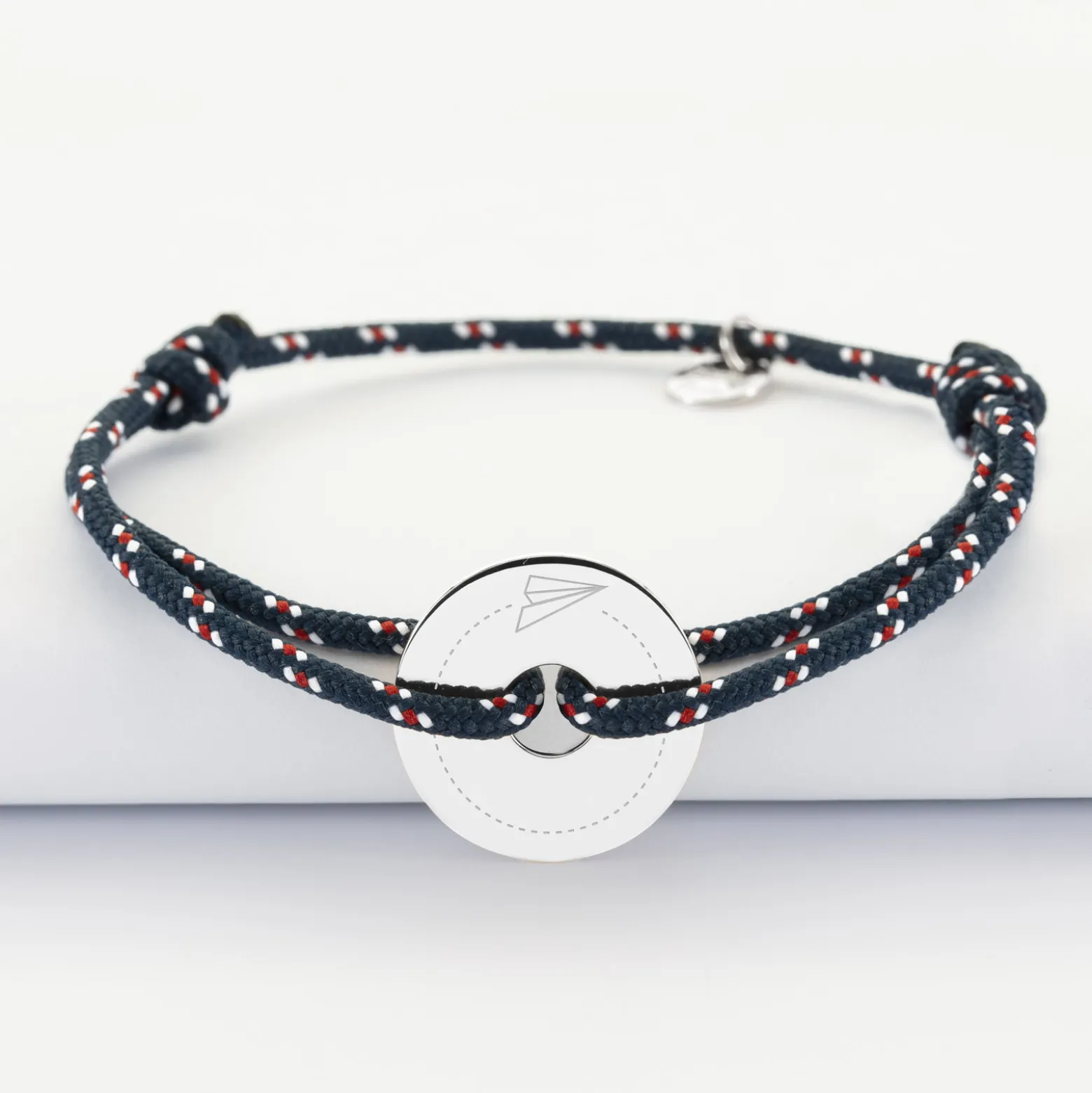 Bracelet homme personnalisé cordage marin simple médaille gravée argent cible 20 mm