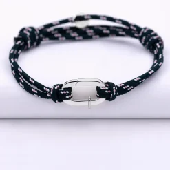 Bracelet homme personnalisé cordage marin double collection Chapitre mousqueton 11x19 mm argent - à composer