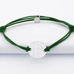 Bracelet homme personnalisé cordon doublé médaille gravée argent 2 trous 20 mm - HappyBulle x Barbapapa