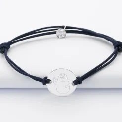 Bracelet homme personnalisé cordon doublé médaille gravée argent 2 trous 20 mm - HappyBulle x Barbapapa