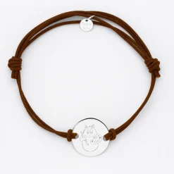 Bracelet homme personnalisé cordon doublé médaille gravée argent 2 trous 20 mm - HappyBulle x Barbapapa