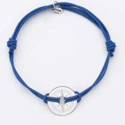 Bracelet homme personnalisé cordon double médaille gravée argent cible 20 mm - Edition spéciale Rose des vents