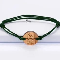 Bracelet homme personnalisé médaille gravée bois ronde 21 mm - Edition spéciale "Finisher"