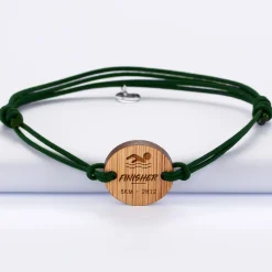 Bracelet homme personnalisé médaille gravée bois ronde 21 mm - Edition spéciale