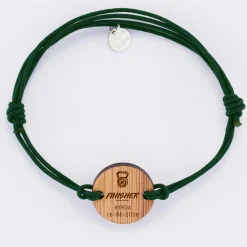 Bracelet homme personnalisé médaille gravée bois ronde 21 mm - Edition spéciale