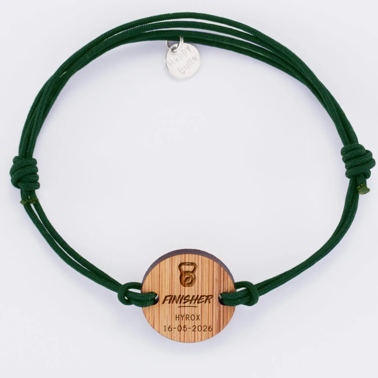 Bracelet homme personnalisé médaille gravée bois ronde 21 mm - Edition spéciale "Finisher"