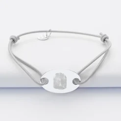 Bracelet homme personnalisé cordon simple médaille gravée argent ovale 2 trous 25x16 mm